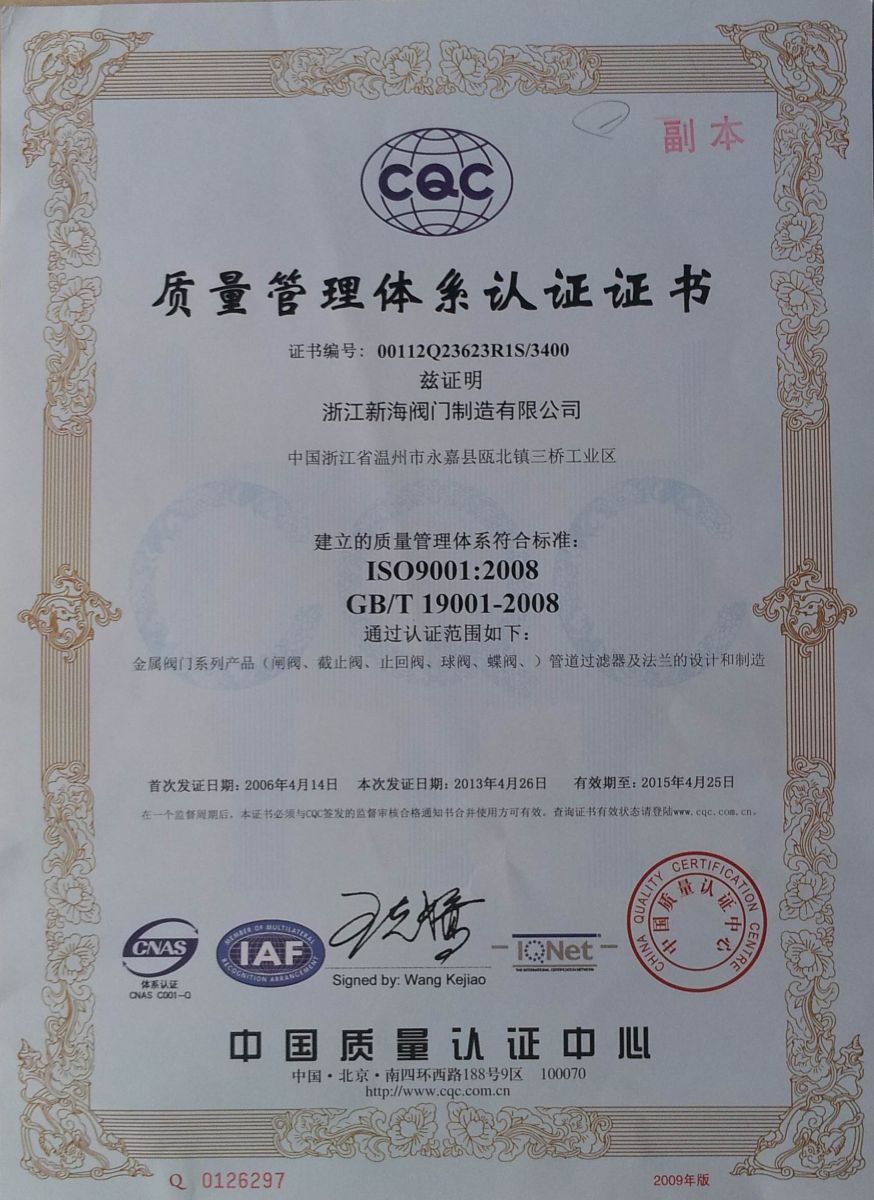 ISO 9001:2008 证书